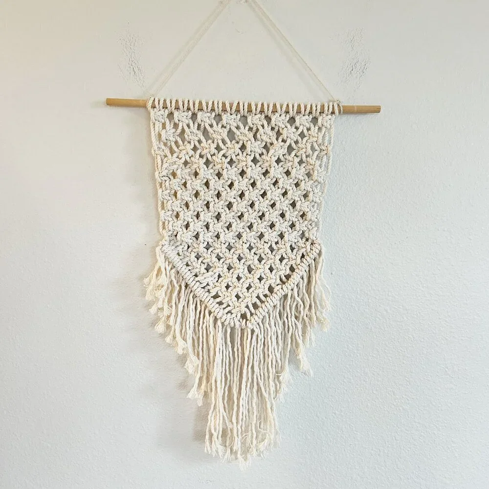 Macrame Wall Hanging Handmade Boho Wood Dowel Tapestry Woven Art Fringe